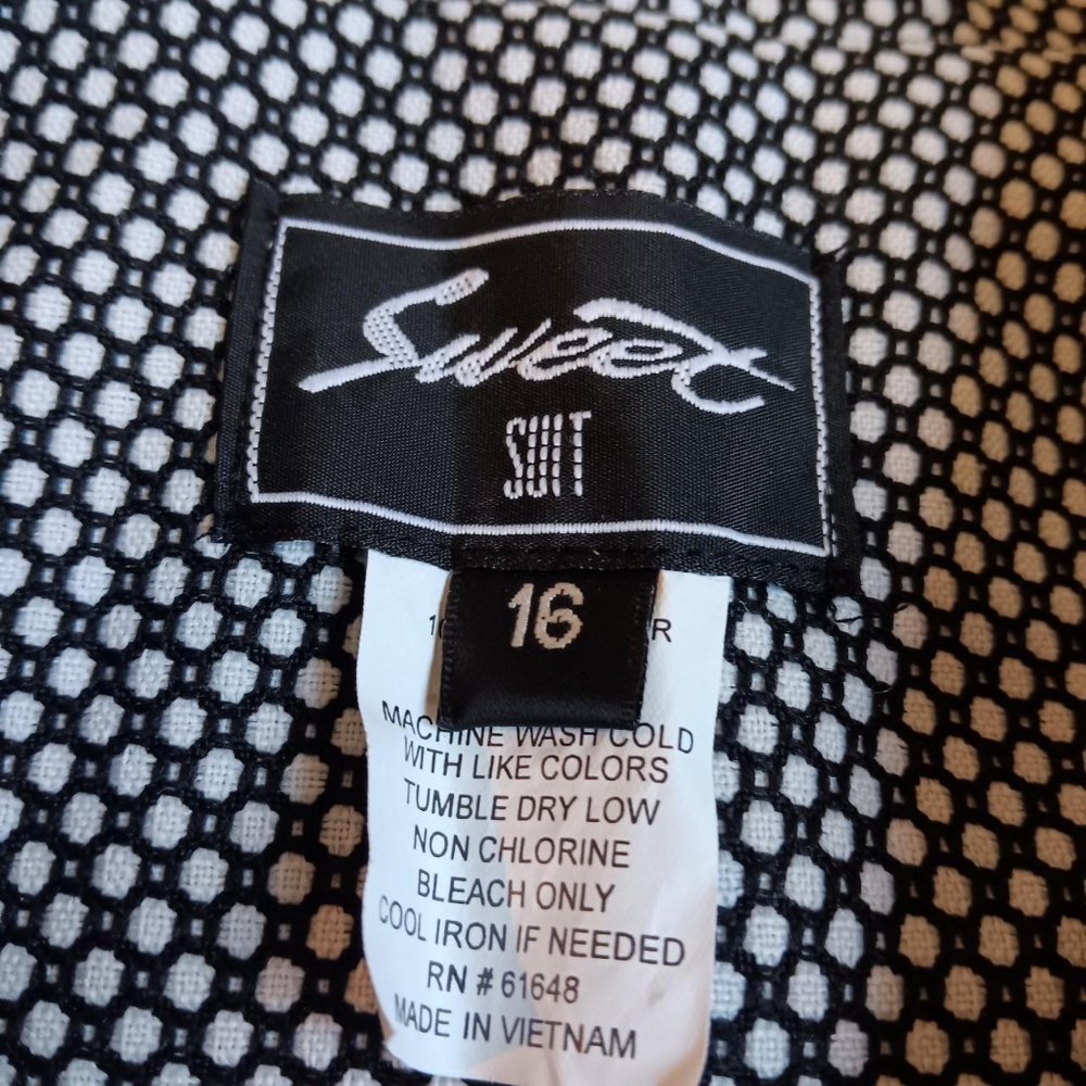 Vintage Black & White Dots Women's Suit Jacket Blazer Size 16 Retro Office Coat - Picture 8 of 9
